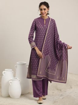 Libas - Burgundy Wool Blend Woven Design Kurta Sets for Women