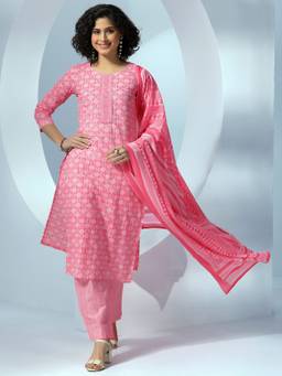 Libas - Pink Pure Cotton Printed Kurta Sets for Women