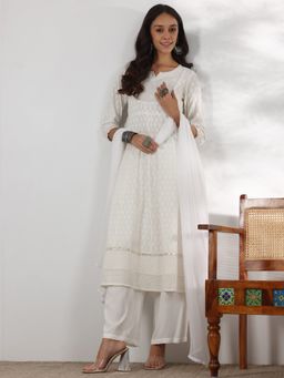 Libas - White Pure Cotton Embroidered Kurta Sets for Women