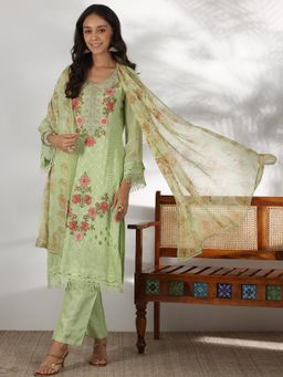 Libas - Green Organza Embroidered Kurta Sets for Women
