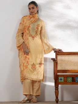 Libas - Yellow Organza Embroidered Kurta Sets for Women