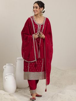 Libas - Red Georgette Embroidered Kurta Sets for Women