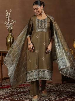 Libas - Brown Silk Blend Printed Kurta Sets for Women