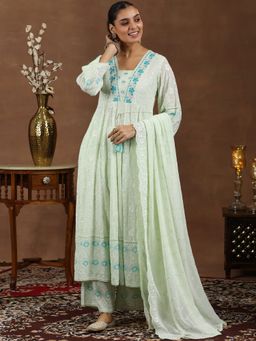 Libas - Green Georgette Embroidered Kurta Sets for Women
