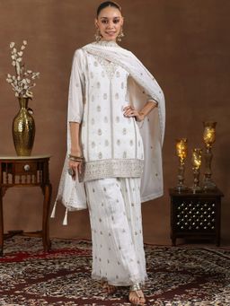 Libas - White Georgette Embroidered Kurta Sets for Women