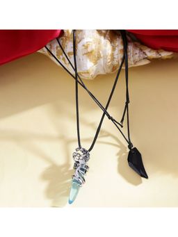 Yellow Chimes - Unisex Set Of 2 Wolf Tooth Crystal Pendants With Chain