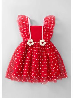 Hopscotch - Red Floral Applique Polka Dot Dress