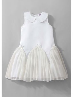 Hopscotch - White Bow Applique Drop Waist Dress