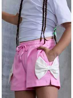 Hopscotch - Pink Bow Applique Cotton Shorts