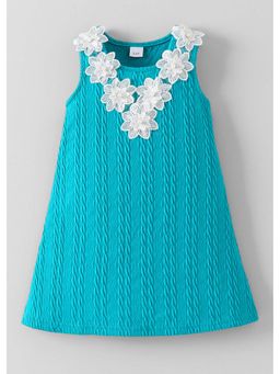 Hopscotch - Blue Applique Textured Casual Dress