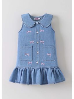 Hopscotch - Blue Bow Embroidery Collared Dress