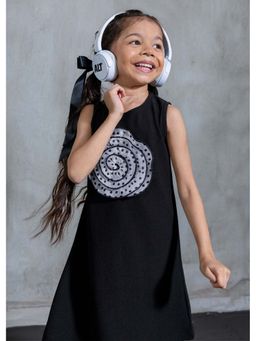 Hopscotch - Black Polka Dot Floral Applique Dress
