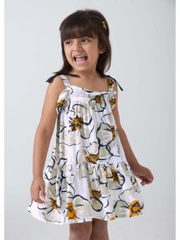 Hopscotch - Floral Bow Applique Ruffled Dress