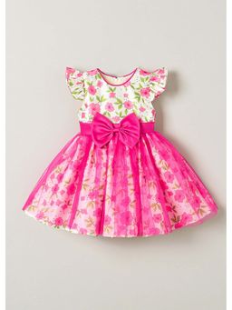 Hopscotch - Pink Floral Bow Applique Dress