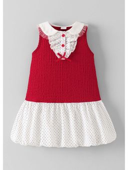 Hopscotch - Red Bow Applique Ruffled Casual Dress