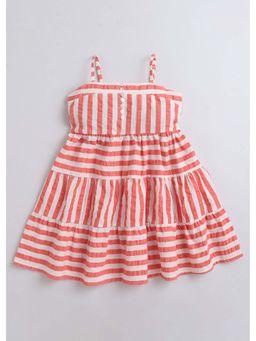 Hopscotch - Coral Cotton Striped Casual Dress