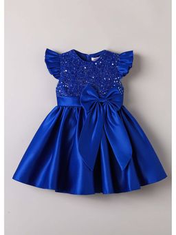 Hopscotch - Blue Sequined Bow Applique Dress