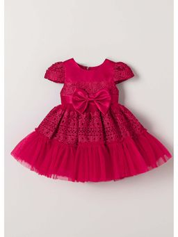 Hopscotch - Maroon Bow Applique Lace Dress