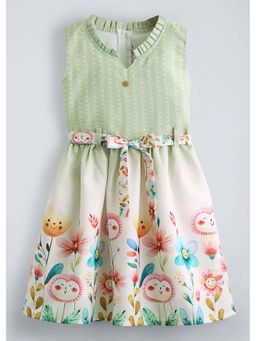 Hopscotch - Floral Pleated Ruffled Neck Dress With Belt
