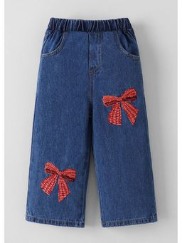 Hopscotch - Blue Bow Embroidery Denim Jeans