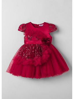 Hopscotch - Maroon Ruffle Glitter Text Maroon Dress