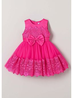 Hopscotch - Pink Bow Applique Lace Dress