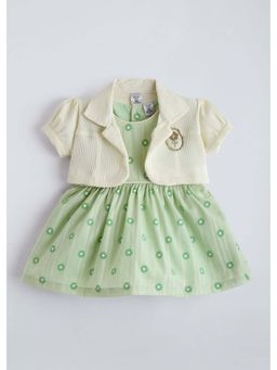 Hopscotch - Green Floral Embroidery Cotton Dress With Shrug