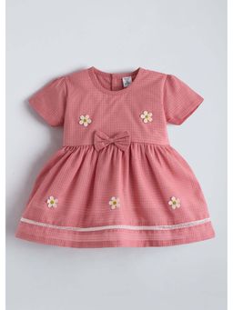 Hopscotch - Mauve Daisy And Bow Applique Cotton Dress