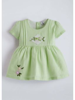 Hopscotch - Green Pearl Embroidery Cotton Dress