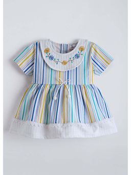 Hopscotch - Striped Floral Embroidery Cotton Dress