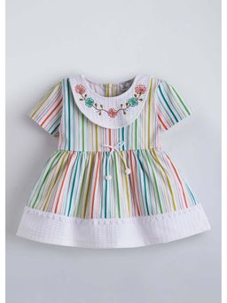 Hopscotch - Striped Floral Embroidery Cotton Dress