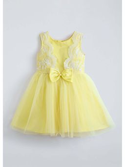 Hopscotch - Yellow Bow Applique Lace Dress