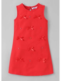 Hopscotch - Red Bow Applique Straight Dress