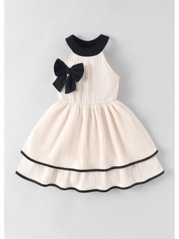 Hopscotch - Beige Bow Applique Halter Neck Dress