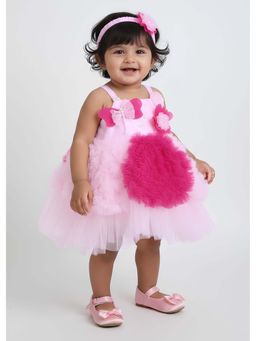 Hopscotch - Pink Floral Applique Party Dress With Headband