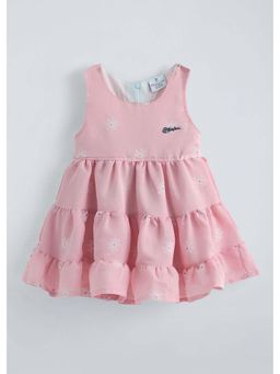 Hopscotch - Pink Floral Embroidery Tiered Dress