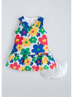 Hopscotch - Flroal Bow Applique Cotton Dress With Bloomer