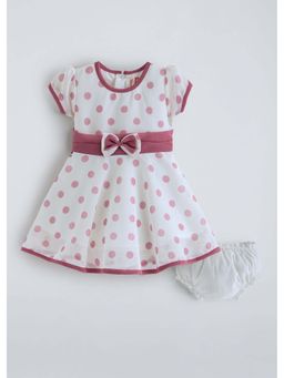 Hopscotch - Mauve Cotton Polka Dot Casual Dress With Bloomer