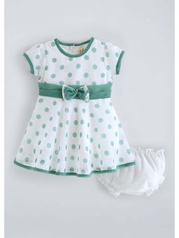 Hopscotch - Green Cotton Polka Dot Casual Dress With Bloomer