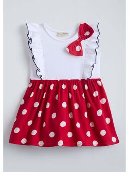 Hopscotch - Polka Dot Bow Ruffled Cotton Dress