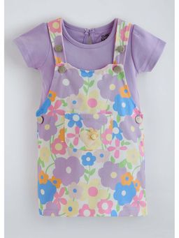 Hopscotch - Purple Floral Applique Patch Cotton Dress & T-Shirt