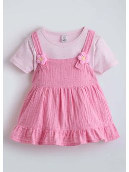 Hopscotch - Pink Polka Dot Casual Dress With T-Shirt