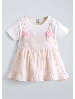 Hopscotch - Off White Polka Dot Casual Dress With T-Shirt