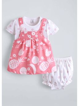 Hopscotch - Coral Casual Floral Dress With T-Shirt & Bloomer