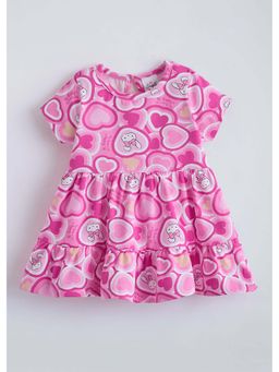 Hopscotch - Pink Bunny Heart Print Tiered Dress