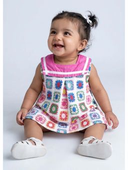 Hopscotch - Multi-Color Lace Self Design Cotton Dress