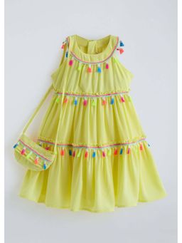 Hopscotch - Yellow Tassel Casual Dress With Bag
