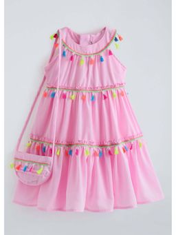 Hopscotch - Pink Tassel Casual Dress With Bag