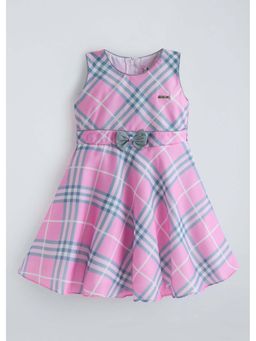 Hopscotch - Pink Bow Applique Plaid Casual Dress