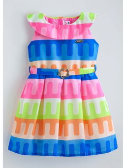 Hopscotch - Multi-Color Printed Casual Dress With Belt